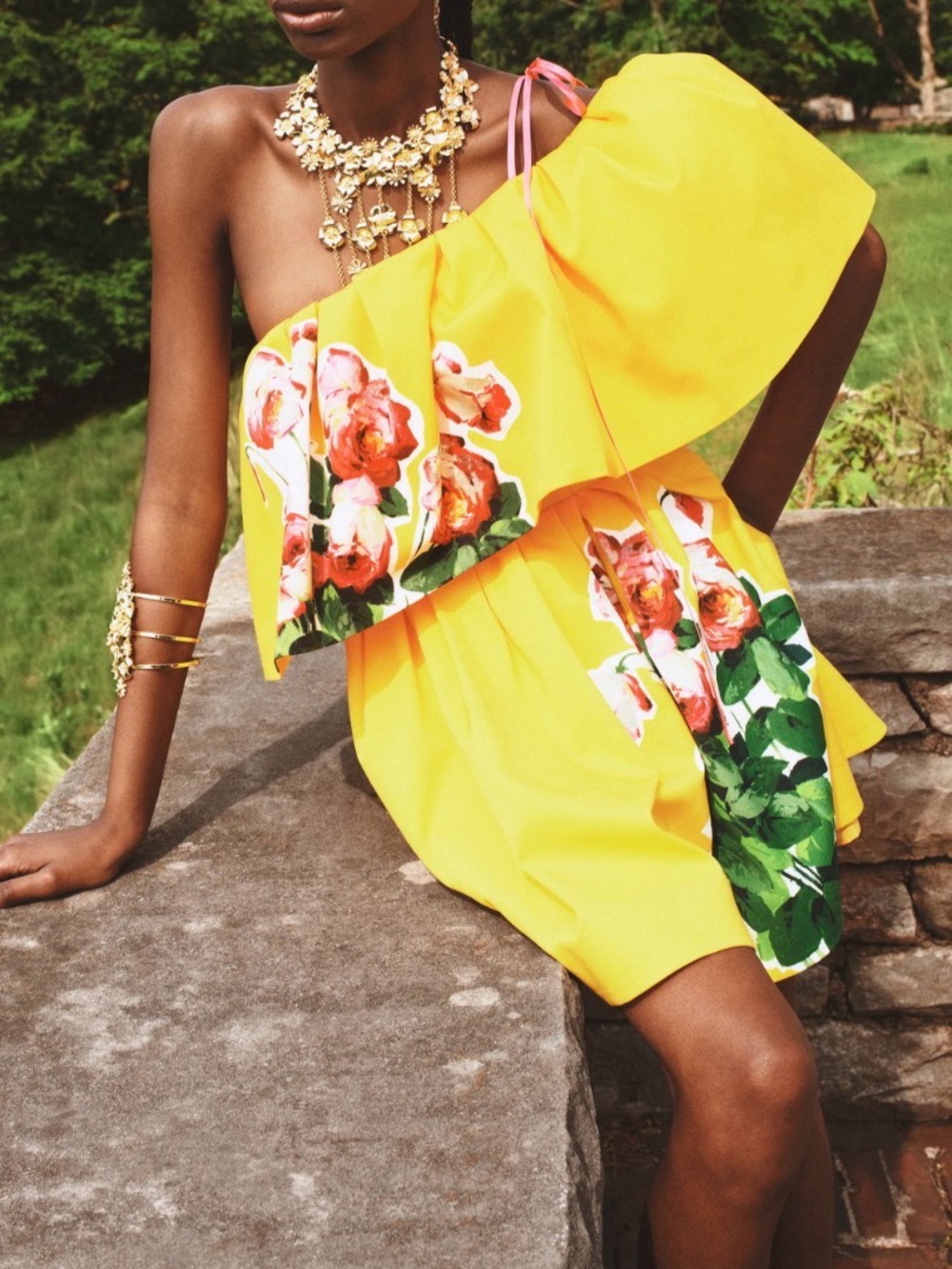 Carolina Herrera Floral-Print Off-The-Shoulder Ruffle Mini Dress